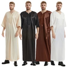 Muslim Mens Dress Islamic Jubba Thobe Arab Kaftan Ramadan Robe Middle East Abaya