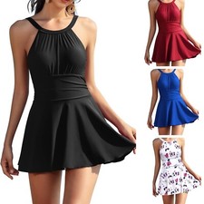 Costume da bagno collo alto costume da bagno pieghe gonna controllo pancia