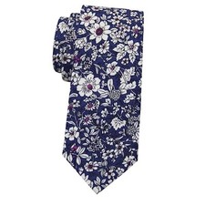 Men's Skinny Tie, Cotton Floral Ties for Men Wedding A Blue White Floral