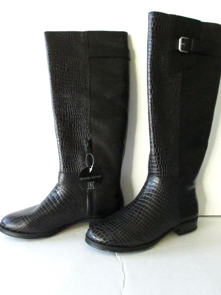 Bota de montar alta de cuero con textura de cocodrilo negra INC International Concepts talla 6,5 M Foto 2 de 4