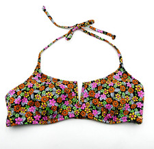 Victorias Secret Small Orange Floral Bikini Top Padded Removable Pads Swim New