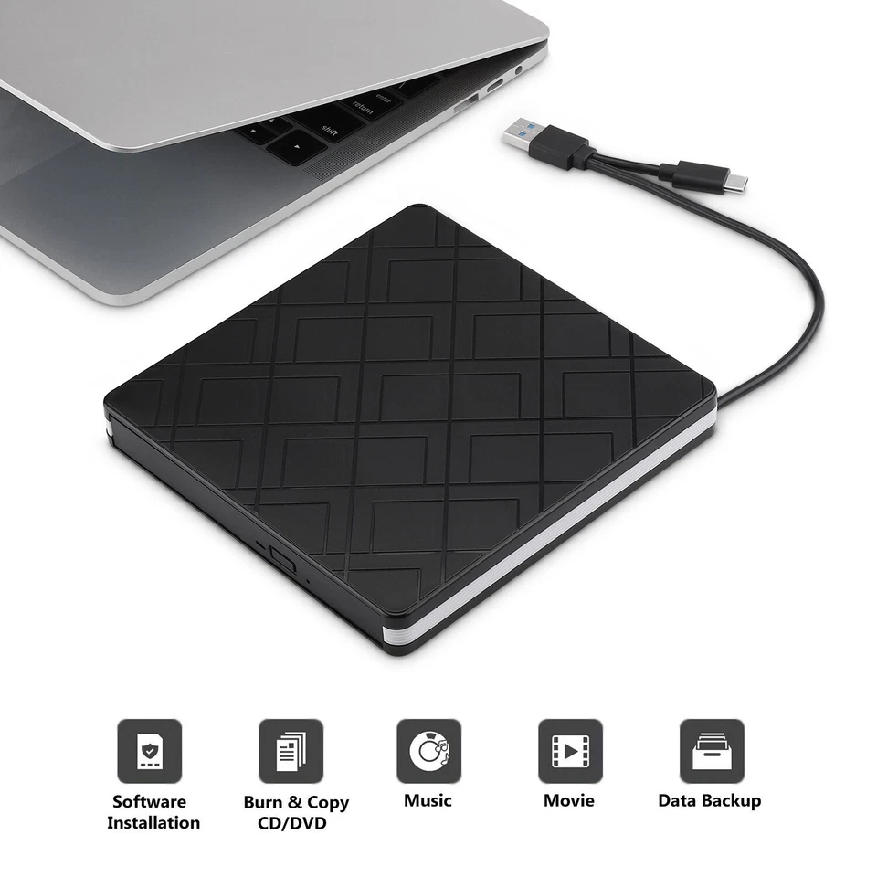 External CD DVD Drive CD-RW DVD-R Combo Burner USB 3.0 Type-C for Windows 11 10 - Image 3 of 4