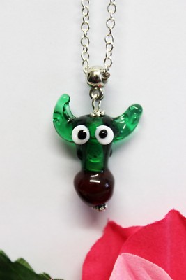 Glass Jewels Silber Kette Anhnger Lampwork Perle Kaktus Comic Handarbeit  #MA021 | eBay.de
