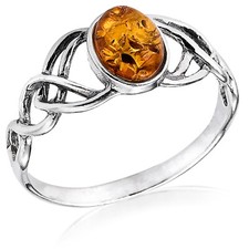 925 Solid Sterling Silver Honey Baltic Amber Oval Classic Beautiful Celtic Ring