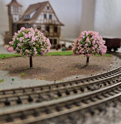 5 Kirschbäume, rosa blühende Bäume,  40 mm hoch