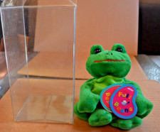 Avon 1999 Tad The Frog Full of Beans MARCH Aquamarine Blue Birthstone Beanie Tag