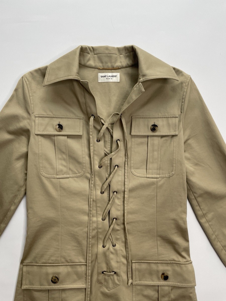 【送料&関税込】Saint Laurent Abito Saint Laurent YSL Resort 2020 Tan Cotton Safari Lace Up Mini
