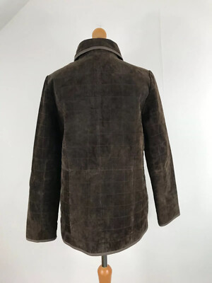 Denver Hayes スエードジャケット ブラウン Denver Hayes Brown Quilted Suede Leather Zip Press Stud