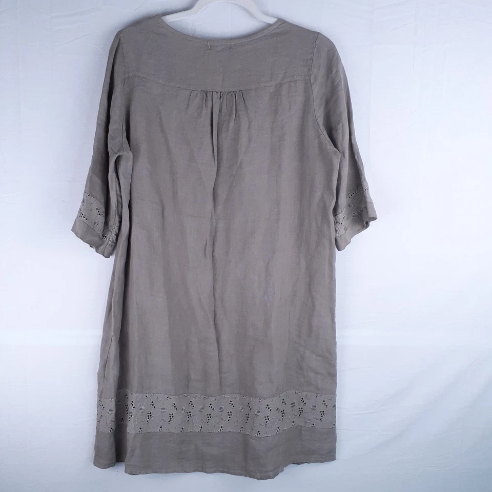 Vestido túnica midi Carla Conti para mujer S beige lino Granma verano Italia bordado Foto 2 de 4