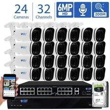32 Channel NVR 24 X 6MP PoE IP Motorized Zoom Microphone Security Camera System