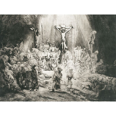 Rembrandt Christus gekreuzigt zwischen Dieben 3 Kreuze großer Kunstdruck 18 x 24 Zoll