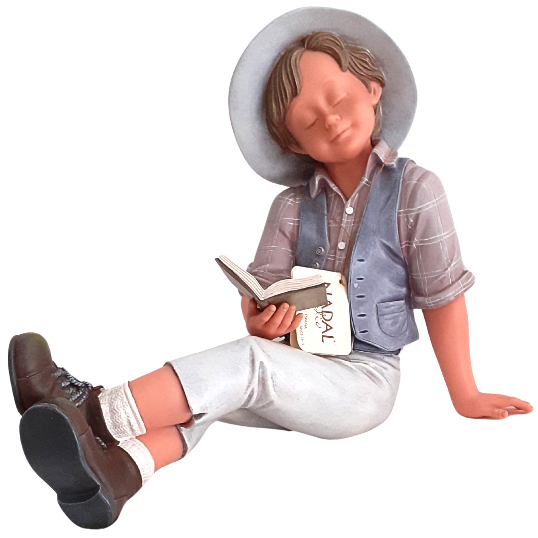 Nadal grande figura decorativa chico con libro resina pintada a mano 25x23x16