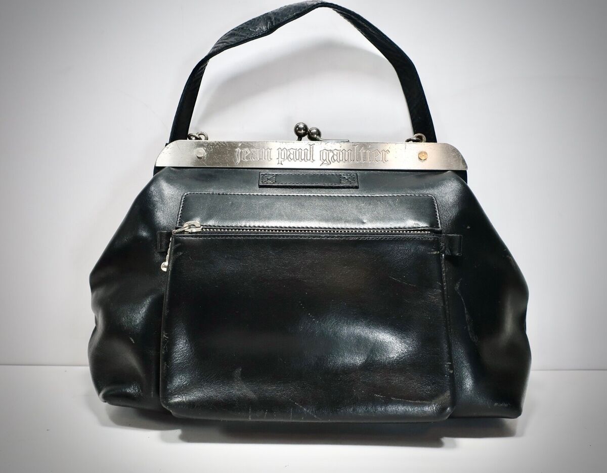 Vintage JEAN PAUL GAULTIER Metal Panel Black Leather Frame Vintage JEAN PAUL GAULTIER Metal Panel Black Leather Frame