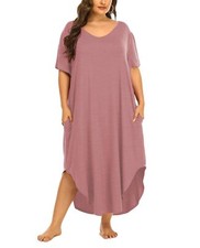 Womens Plus Size Nightgowns Sleepwear Short Sleeve Sleep Dress Maxi Night Gow...