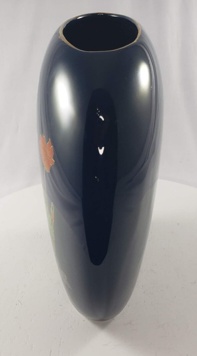 Vintage Toyo Vase Yamaji Japan Flowers Hand Painted Midnight Blue