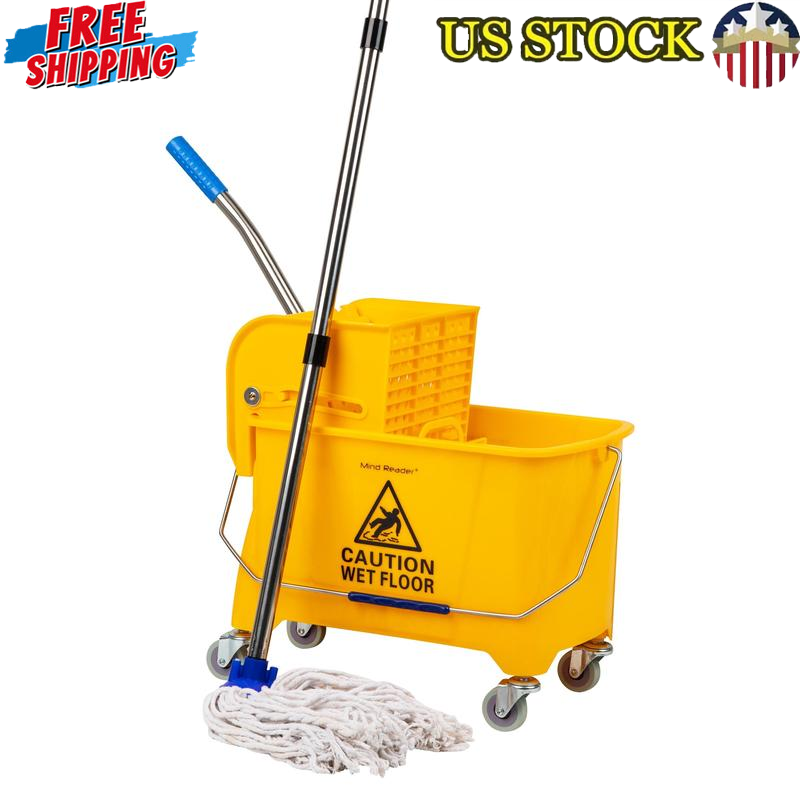 Mop Bucket W/ 4 Wringer Wheels Portable Compact Durable Floor Cleaning Set New