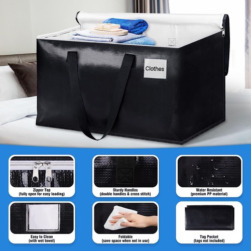 Paquete de 6 bolsas de almacenamiento de alta resistencia 93L con tops con cremallera y asas resistentes (NEGRAS) - Imagen 3 de 12