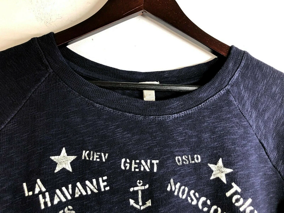 Sudadera para mujer J.Crew talla XS azul marino puerto de llamada manga 3/4 nombres de ciudad Foto 3 de 4