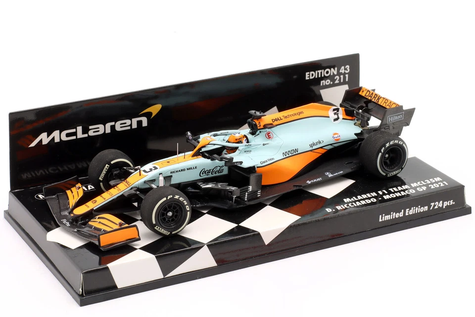 Model Car Scale 1:43 Minichamps F1 McLaren MCL35M Ricciardo Monaco GP 2021 - Image 4 of 4