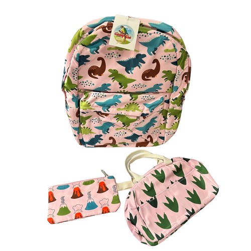 Kids Pink Nylon Dinosaur Backpack/Bookbag, Lunchbag, Pencil Case 3-Piece Set New