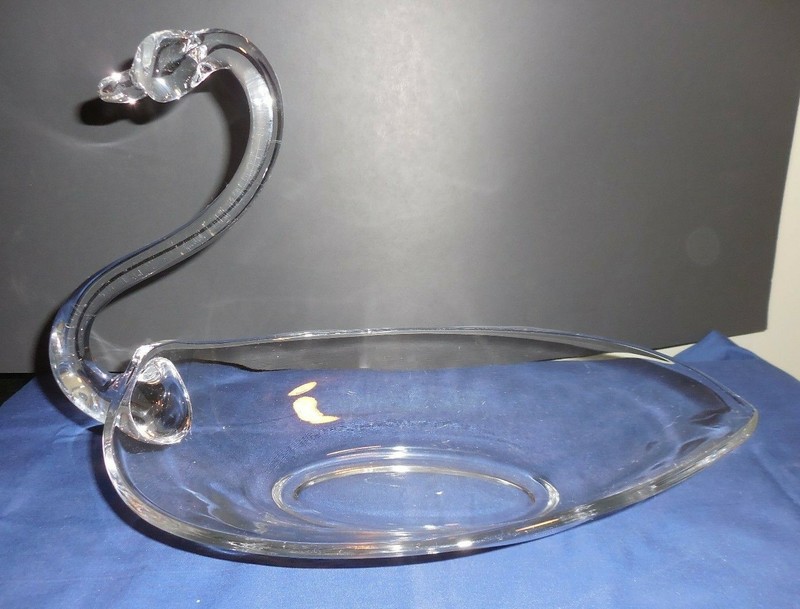 Duncan & Miller Pall Mall Large Glass Crystal Clear Open Swan Centerpiece 14 1/2