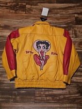 NEW Vintage Rare Betty Boop Leather Embroidered Cartoon Jacket Womens Sz 8 S/M