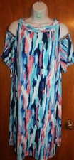 NINE WEST Ladies' Sz 2 COLD SHOULDER DRESS (blue/pink/white w/ short sleeves)