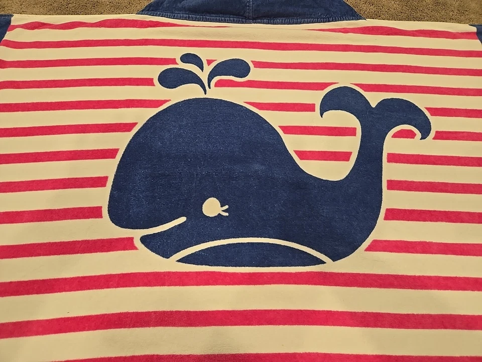 Kids Girls Pottery Barn Kids Pink & White Stripe W Blue Whale Toddler Hooded... - Image 2 of 4