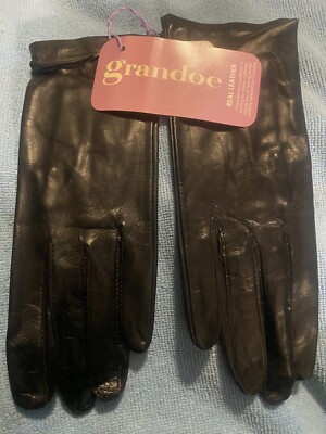 NWT GRANDOE LADIES BLACK LEATHER DRESS GLOVES - SIZE 7