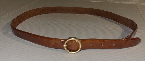 Chico's Gürtel braun glänzend Leder Messing O Schnalle Made in Italy L