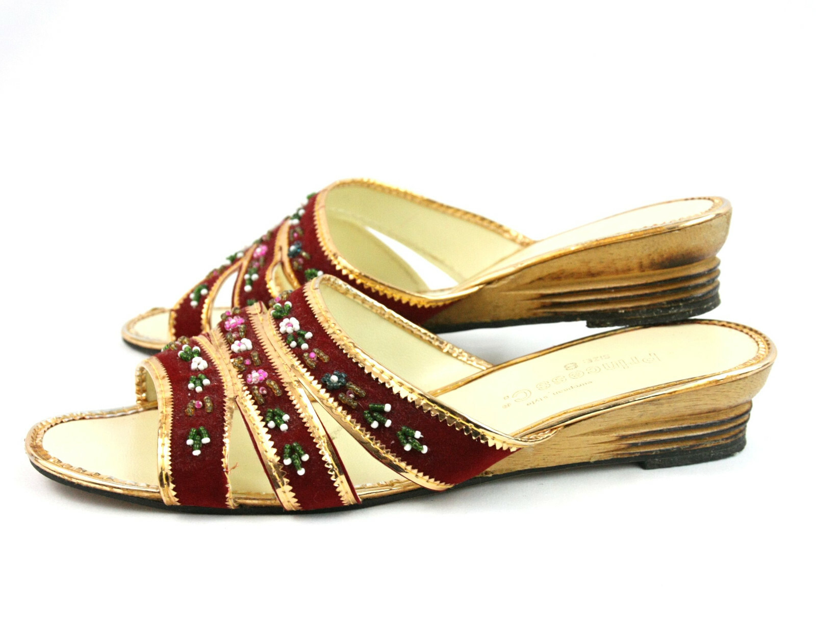 PANTOFOLA D’ORO Sandali con tacco Princess C rosso velluto oro metallizzato floreale perline legno 8