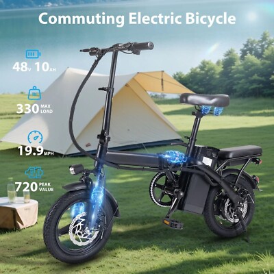 400W Foldable Electric Bike 14'' Dual Disc Brake 48V 22mi Range 20MPH