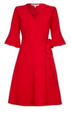 YUMI Red Trumpet Flounce Flared Bell Sleeve Wrap Dress Work Party Size 8 BNWT
