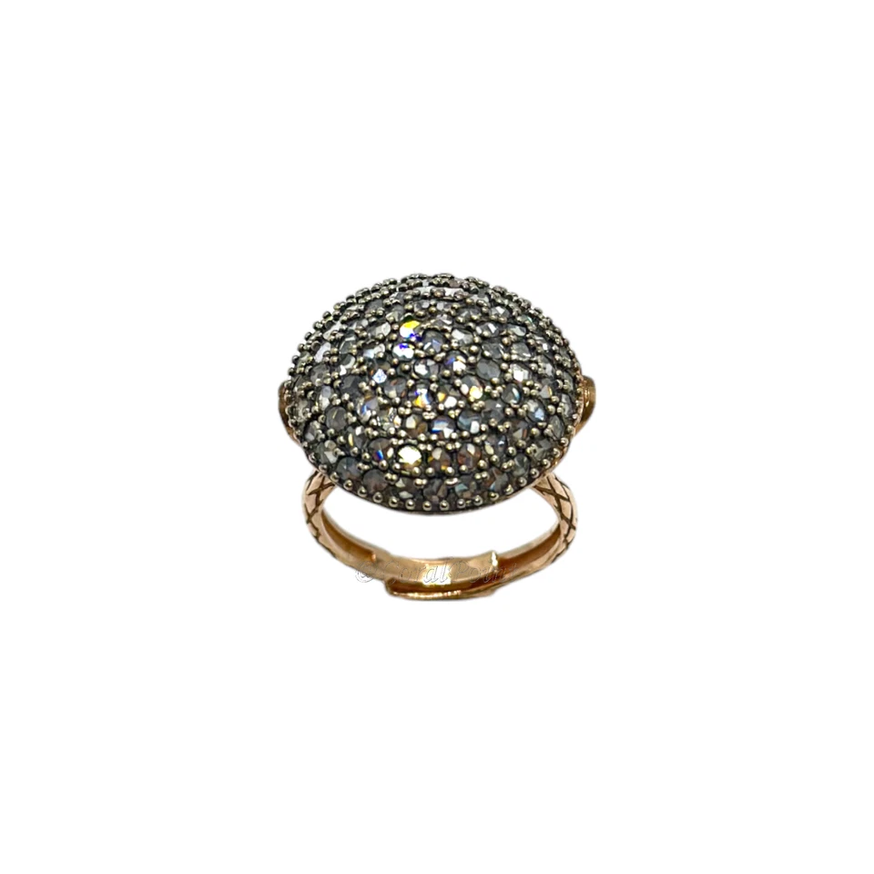 ANELLO TOPPA TONDA 2CM ARGENTO PLACCATO E ZIRCONI - Immagine 3 di 4