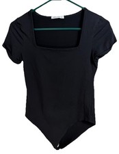 Mango Pop Bodysuit Black Short Sleeve Size Small