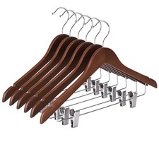 Wooden Hangers with Clips 24 Pack Wooden Pants Hangers,Skirt Hangers with Cli...