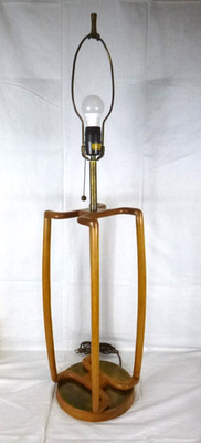 Vtg 60s Mid Century Modeline LARGE Table Lamp Wood & Brass Designer John Keal