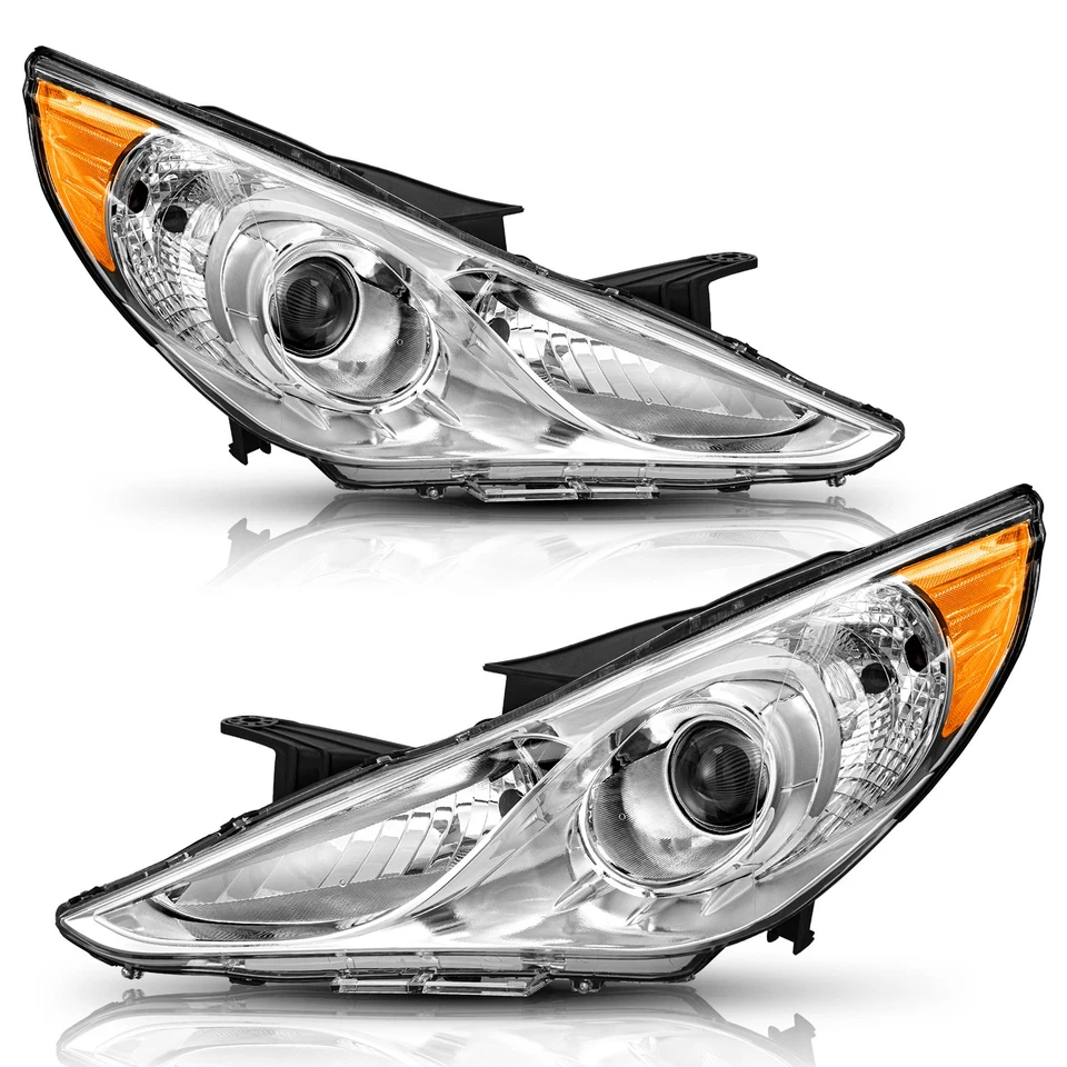 Par de faros halógenos esquineros ámbar carcasa cromada para Hyundai Sonata 2011-2014 Foto 2 de 4