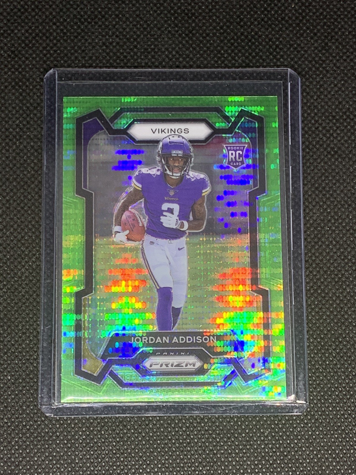2023 Prizm Jordan Addison Neon Green Pulsar RC #368 Minnesota Vikings