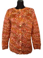 VTG 60s Sears Mary Lewis Cardigan Sweater Orange Space Dye Zig Zag Italy  M/L
