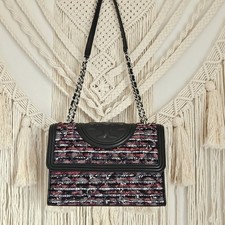 Tory Burch Fleming Tweed Convertible Shoulder Bag Multicolor Quilted Leather
