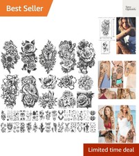 40 sheets Waterproof Temporary Tattoos Flowers Rose Butterfly Fake Tattoo Mix...