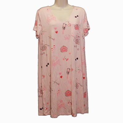 SOMA Cool Nights Short Sleeve V-Neck Sleepshirt M *Be Mine Pretty Pink* NEW