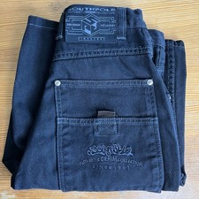 Vtg Y2k South Pole Red Tab Black Denim Jean Shorts 28X12 Baggy Goth Skater Emo