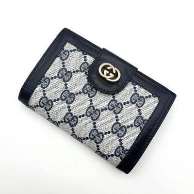 Gucci Interlocking Bi-fold Wallet GG PVC Navy Authentic G05171688