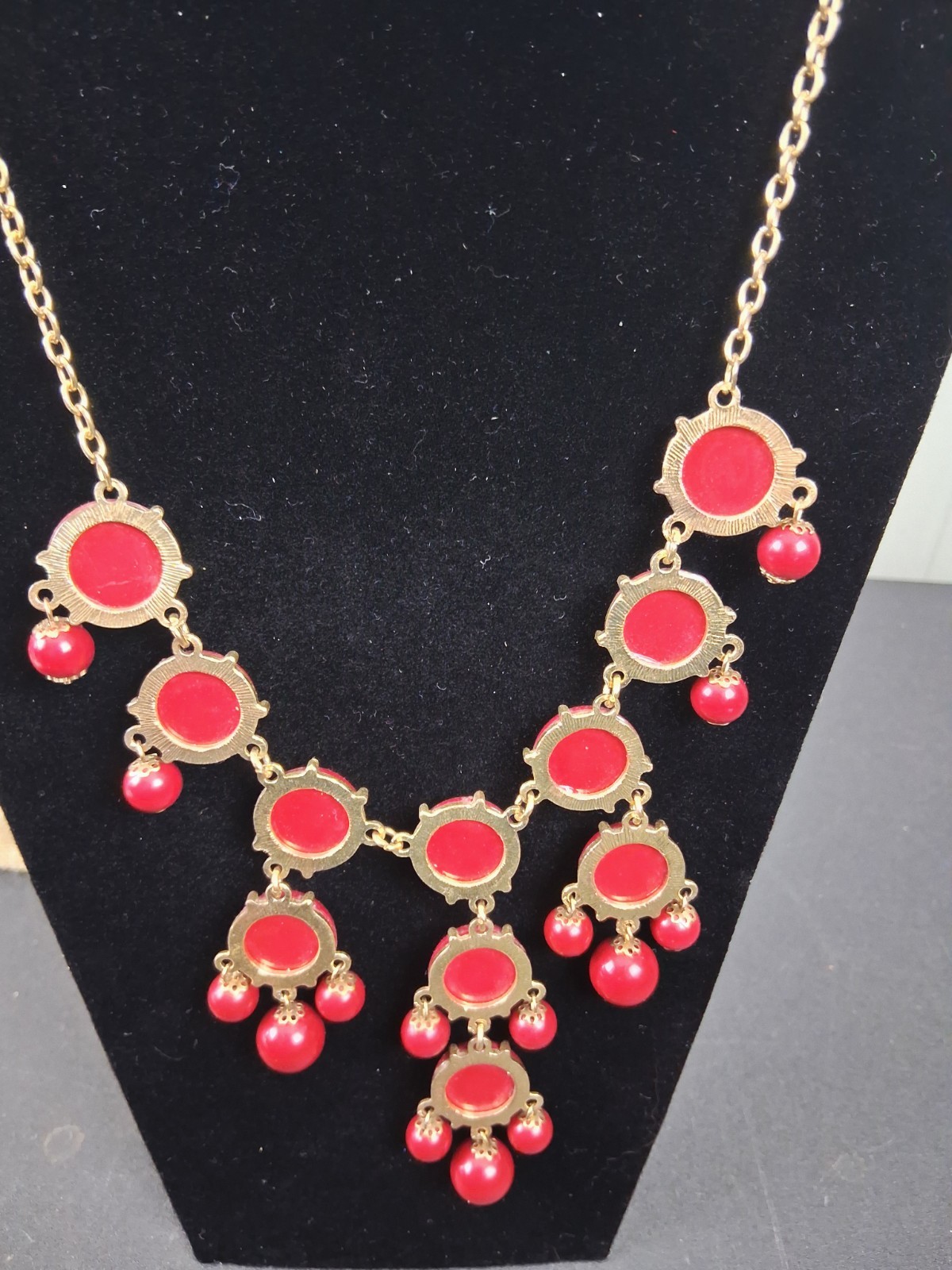 Vintage Red Chunky Bubble Statement Necklace Bib … - image 4