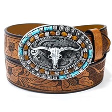 Western Belt for Women Men Cowboys Cowgirls Fit Waist''32-36'' B-silver Buckle