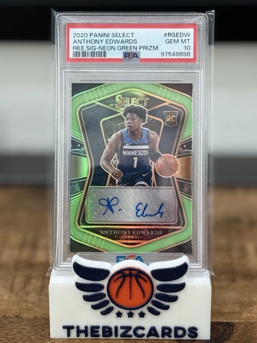 2020-21 Anthony Edwards Select Rookie Signatures Neon Green Prizm /99 - PSA 10