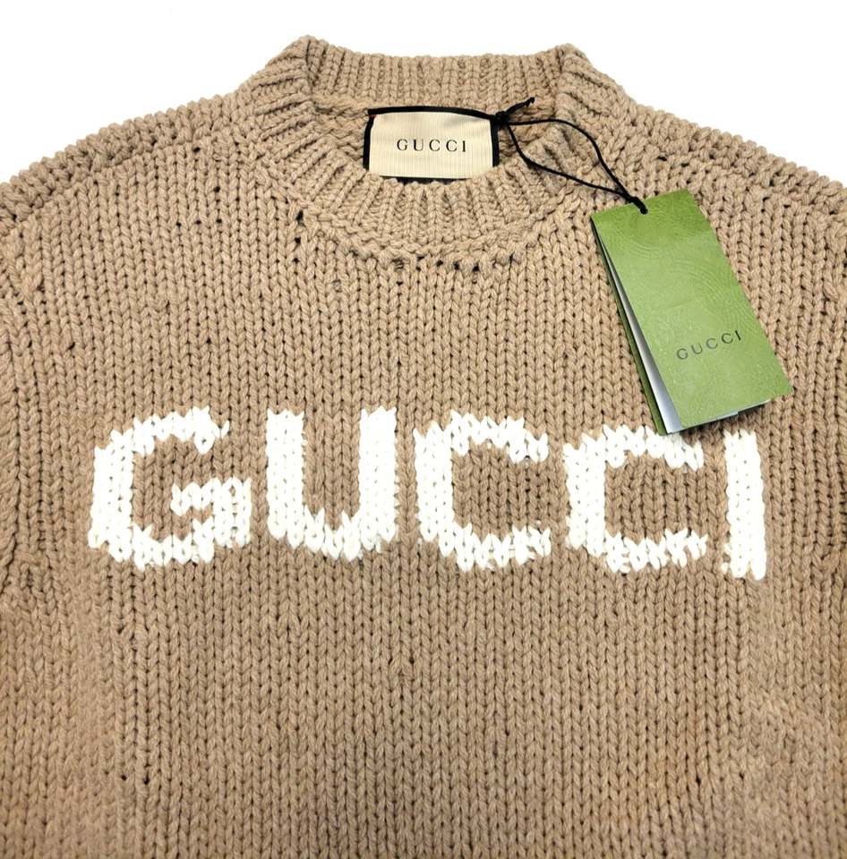 Nuevo Suéter GUCCI Cuello Redondo 100% Lana Tejido Abierto Para Hombre PEQUEÑO S Marrón HECHO EN ITALIA Foto 3 de 4