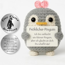 Fröhlicher Pinguin Strickpuppe 25 cm Glücksbringer Geschenk für Kinder